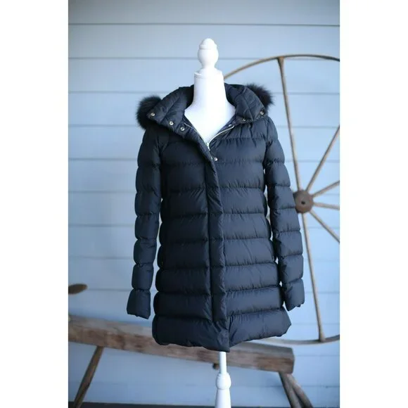 $1,190 Herno Down Padded Coat Fur Trimmed Hood SZ 40 Black MINT